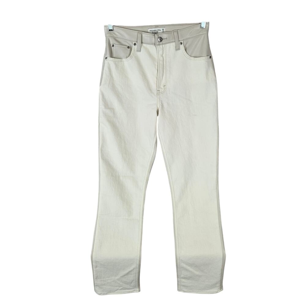 Abercrombie & Fitch Cotton & Faux Leather Sz 28(6) Ivory Straight High Rise 90's